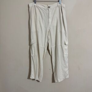 Pilcro Linen Blend Cargo Pants Ivory Women size LP Travel Beach Coastal Casual
